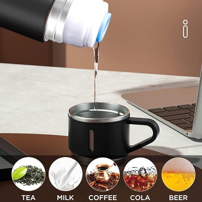 Stainless Steel Vacuum Flask Set with 3 Cups (500ml) Keeps Drinks Hot or Cold for Hours, Perfect for Travel