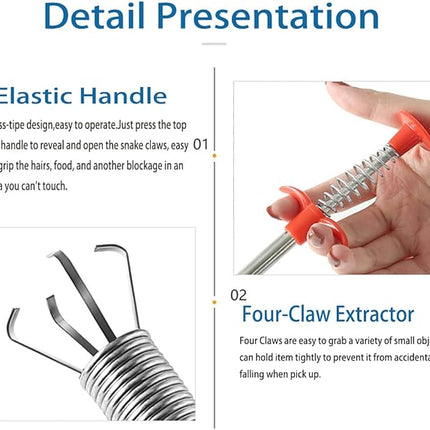 قطعتين Sink Snake Flexible Grabber Pickup Tool Retractable 4 Claw Retriever Stick Drain Clog Remover