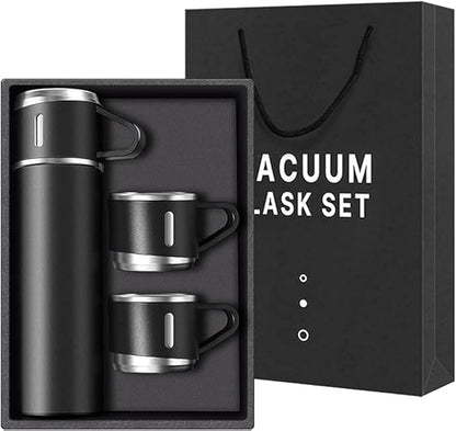 Stainless Steel Vacuum Flask Set with 3 Cups (500ml) Keeps Drinks Hot or Cold for Hours, Perfect for Travel