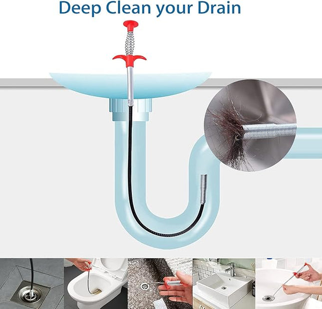 قطعتين Sink Snake Flexible Grabber Pickup Tool Retractable 4 Claw Retriever Stick Drain Clog Remover